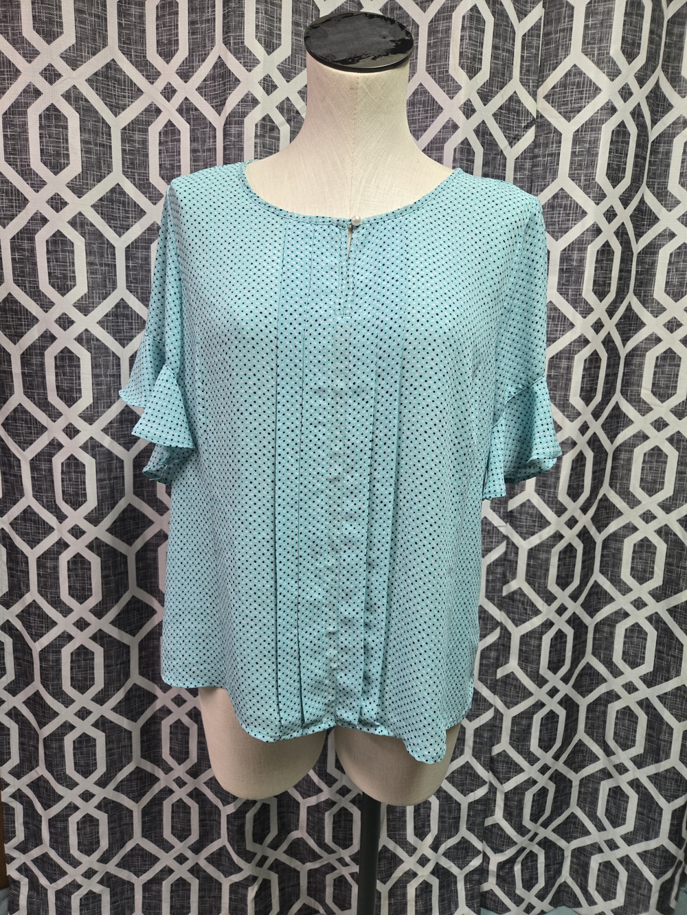 Liz Claiborne Light Blue Polka Dot Ruffle Sleeve Blouse